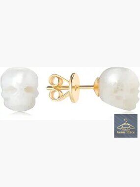 Skull Pearl Stud Earrings, Hand-Carved Freshwater Pearl, 925 Sterling Silver
